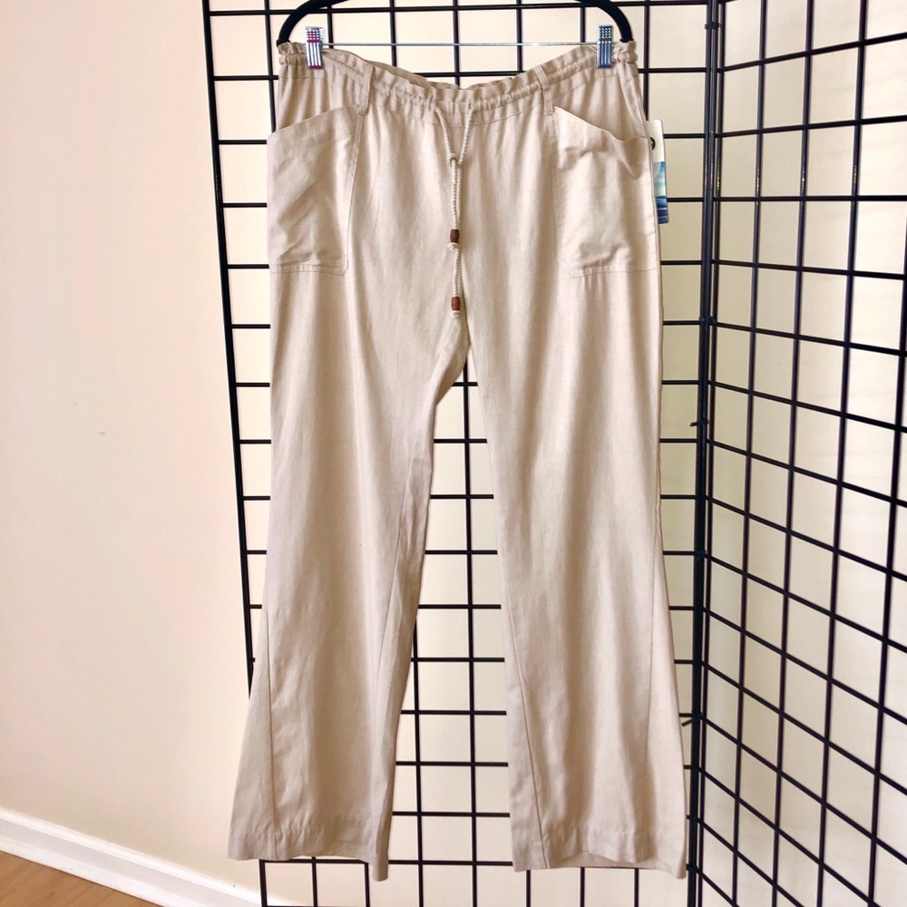 Roxy Cotten/Linen Blend Drawstring Khaki Pants NWT
